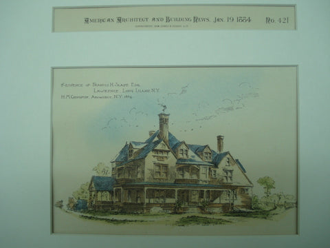 Residence of Francis H. Slade , Lawrence, NY, 1884, H. M. Congdon