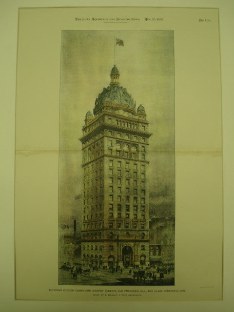 Building on the Corner of Third and Market Streets for Claus Spreckels, Esq., San Francisco, CA, 1897, James W. & Merritt J. Reid