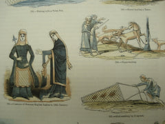 English Activities in the Middle Ages, showing horse-baiting, bird catching, bear-baiting and more, 1851, n/a