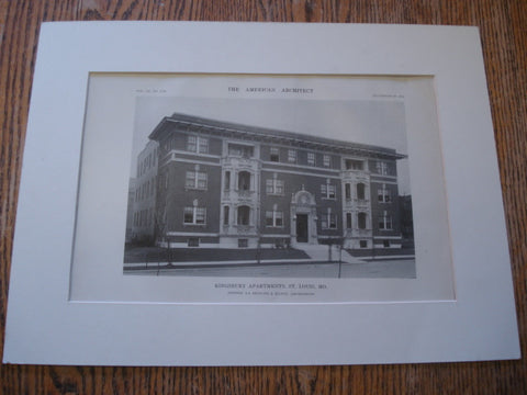 Kingsbury Apartments, St. Louis MO. 1916. La Beaume & Klein. Original Photograph