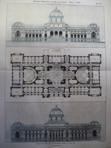 Competitive Design for the Minnesota Capitol , St. Paul, MN, 1899, J.L. Wees