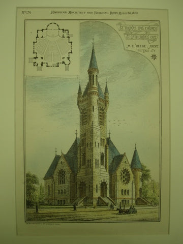 St. Thomas Episcopal Church in St. Catherine's, Ontario, Canada. M. E. Beebe. 1879. Original Plan