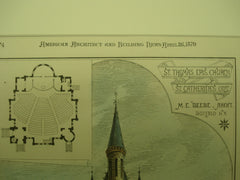 St. Thomas Episcopal Church in St. Catherine's, Ontario, Canada. M. E. Beebe. 1879. Original Plan