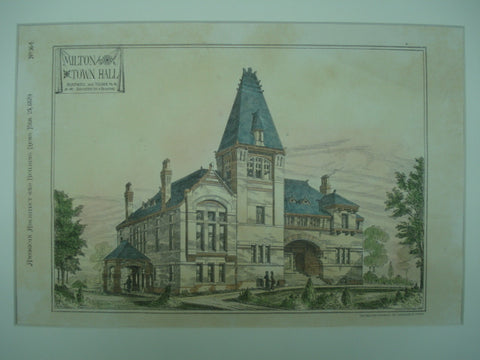 Milton Town Hall in Milton, Massachusetts. Hartwell & Tilden. 1879. Original Plan