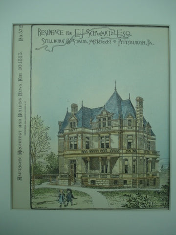 Residence for E. J. Schwartz, Esq. in Pittsburgh, Pennsylvania. 1883. Stillburg & Staub. Original Plan