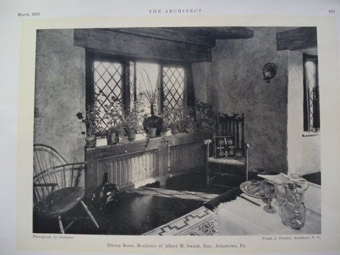 Dining Room in the Residence of Albert M. Swank, Esq., , Johnstown, PA, 1930, Frank J. Forster
