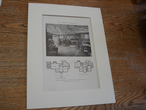 House of Robert O. Hayward, ESQ. Interior view showing living room, and also floor plans, Bronxville, NY, 1915, Messrs. Bates & Howe