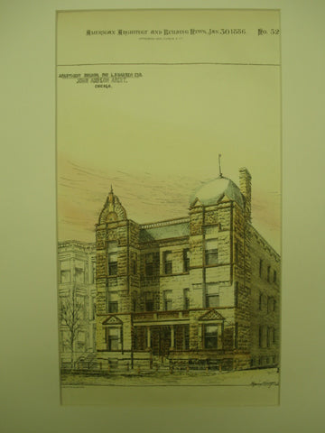 Apartment Building for L. P. Hansen, Esq. , Chicago, IL, 1886, John Addison