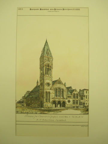 Designs for Church and Chapel on 2nd Ave and 72nd St., New York, NY, 1888, R. H. Robertson