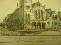 Designs for Church and Chapel on 2nd Ave and 72nd St., New York, NY, 1888, R. H. Robertson