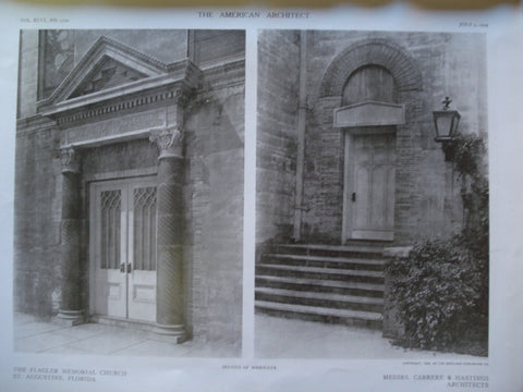 Details of the Doorways of the Flagler Memorial Church , St. Augustine, FL, 1909, Carrere & Hastings