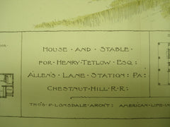 House and Stable for Henry Tetlow, Esq., Allen's Lane Station, PA, 1889, Tho's P. Lonsdale