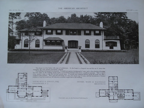 House of E.H. Jewett, Esq., Englewood, NJ, 1910, Mann & Macneile