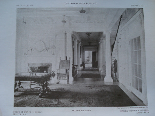 Hall from the Dining Room in the House of Mrs. W.L. McKee , Bristol, RI, 1910, Kilham & Hopkins
