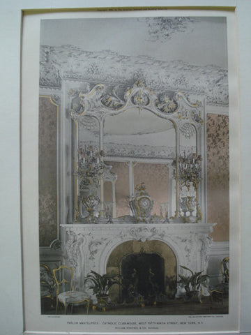 Parlor Mantelpiece: Catholic Club-House, West Fifty-Ninth Street , New York, NY, 1895, William Schickel & Co.