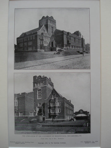 Gymnasium of the University of Pennsylvania, Philadelphia, PA, 1905, Frank Miles Day & Bro.