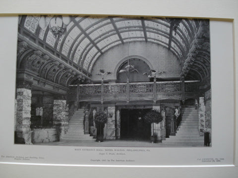 Main Entrance Hall: Hotel Walton, Philadelphia, PA, 1905, Angus S. Wade