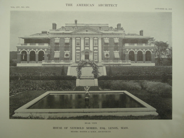 Rear View of the House of Newbold Morris, Esq., Lenox, MA, 1913, Hoppin & Koen