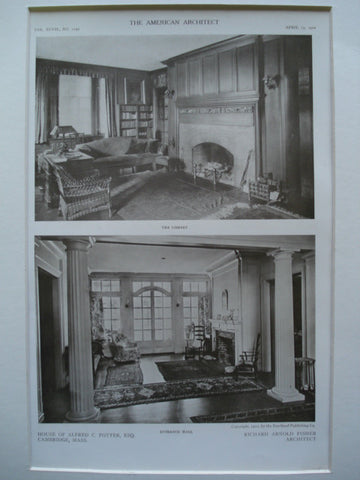 Library and the Entrance Hall in the House of Alfred C. Potter, Esq., Cambridge, MA, 1910, Richard Arnold Fisher