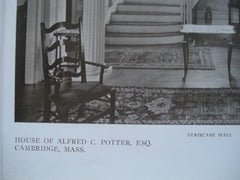 Rear view and the Staircase Hall in the House of Alfred C. Potter, Esq., Cambridge, MA, 1910, Richard Arnold Fisher