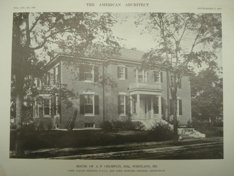 House of A. P. Champlin, Esq., Porland, ME, 1913, John Calvin Stevens and John Howard Stevens