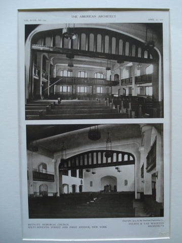 Interior of the Bethany Memorial Church, Sixty-Seventh Street and First Avenue , New York, NY, 1910, Nelson & Van Wagenen