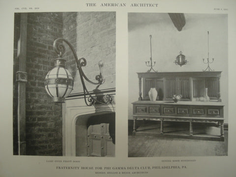 Lamp and Dining Room Sideboard of the Fraternity House for the Phi Gamma Delta Club , Philadelphia, PA, 1915, Mellor & Meigs