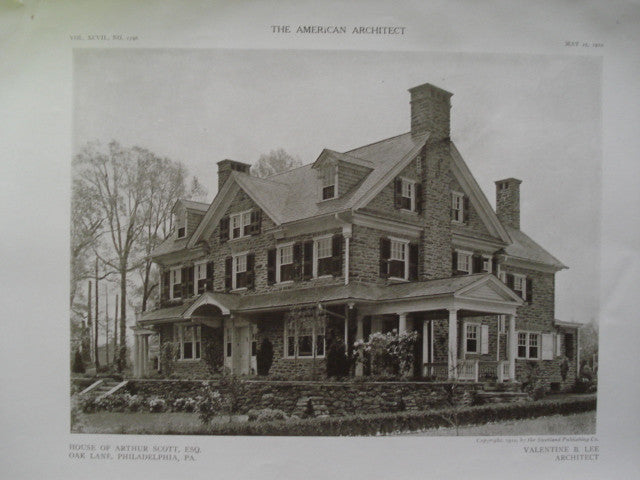 House of Arthur Scott, Esq. on Oak Lane, Philadelphia, PA, 1910, Valentine B. Lee