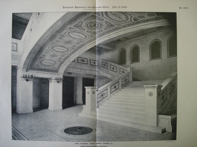 Main Staircase: Public Library , Chicago, IL, 1898, Shepley, Rutan & Coolidge