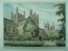 Peterborough Cathedral from the northeast showing the Central Tower, demolished in 1883 , Peterborough, Cambridgeshire, England, UK, 1883, Unknown
