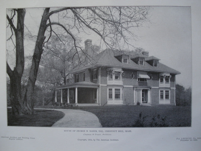 House of George B. Baker, Esq., Chestnut Hill, MA, 1905, Chapman & Frazer