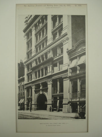 Bank Building on Wall Street , New York, NY, 1888, W. Wheeler Smith