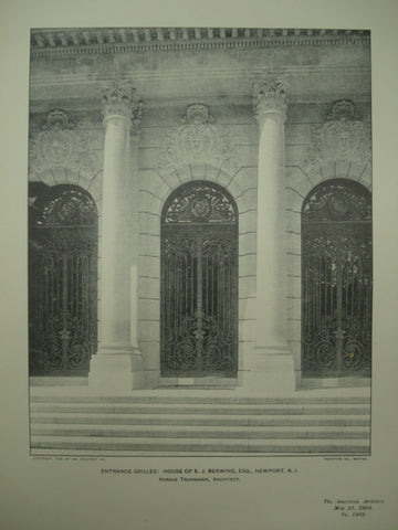Entrance Grilles of the House of E. J. Berwind, Esq., Newport, RI, 1904, Horace Trumbauer