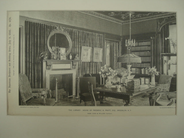 Library in the House of Frederic B. Pratt, Esq., Brooklyn, NY, 1898, Babb, Cook & Willard