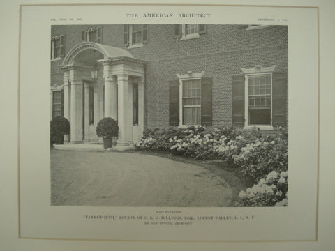 Main Entrance of the Estate of C. K. G. Billings, Esq., Locust Valley, Long Island, NY, 1915, Guy Lowell