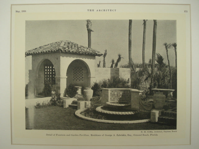 Detail of the Fountain and Garden Pavilion at the Residence of George A. Zabriskie, Esq., Ormond Beach, FL, 1930, H. M. Griffin