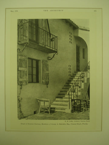 Detail of the Exterior Stairway at the Residence of George A. Zabriskie, Esq. , Ormond Beach, FL, 1930, H. M. Griffin