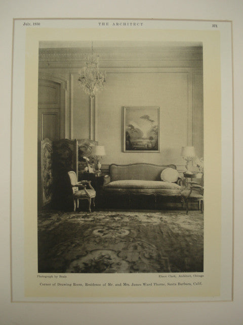 Corner of the Drawing Room at the Residence of Mr. and Mrs. James Ward Throne , Santa Barbara, CA, 1930, Elmer Clark
