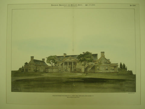 Executed Design for the House of H. L. Pratt, Esq. , Glen Cove, Long Island, NY, 1900, Brite & Bacon