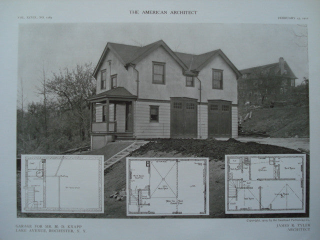 Garage for Mr. M.D. Knapp on Lake Avenue , Rochester, NY, 1910, James R. Tyler