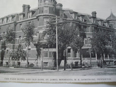 Park Hotel and Old Bank, proprietor: M.K. Armstrong, St. James, MN, 1903