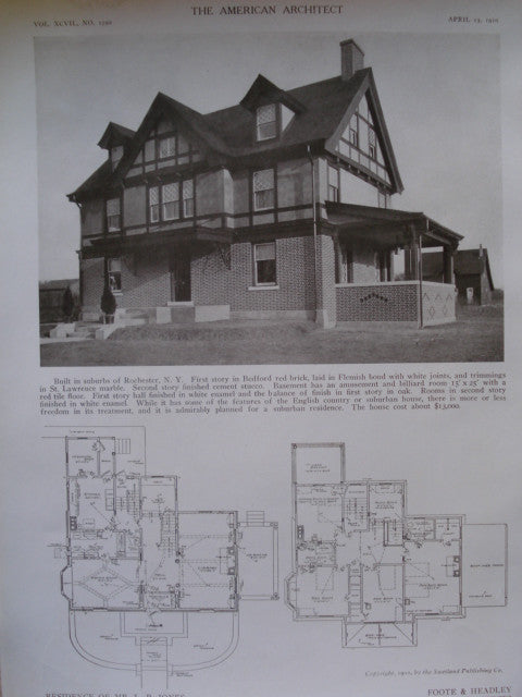Residence of Mr. L.P. Jones on Clover Street , Rochester, NY, 1910, Foote & Headley