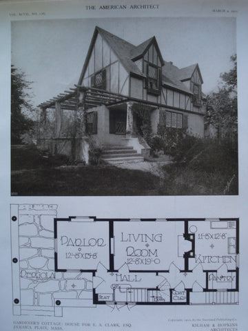 Gardener's Cottage: House for E.A. Clark, Esq., Jamaica Plain, MA, 1910, Kilham & Hopkins