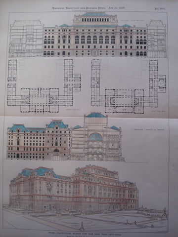 Prize Competative Design for the New York City-Hall, New York, NY, 1897, Edward Pearce Casey