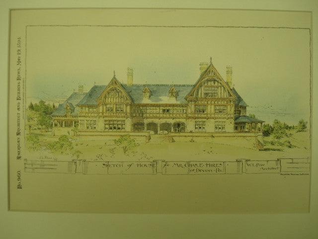 Sketch of the House for Mr. Chas. E. Hires , Devon, PA, 1894, W. L. Price