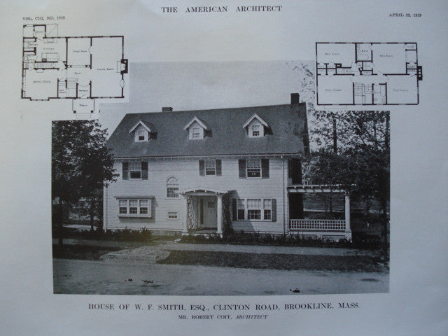 House of W.F. Smith, Esq. on Clinton Road , Brookline, MA, 1913, Robert Coit
