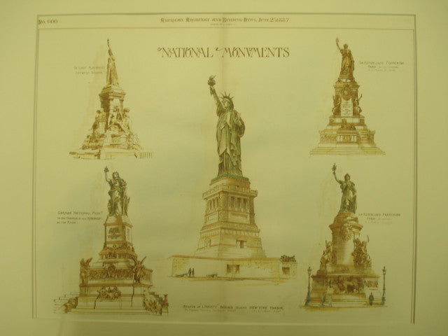 National Monuments, Statue of Liberty, NY, 1887, Original Hand Colored