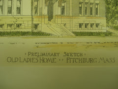 Preliminary Sketch for the Old Ladies' Home , Fitchburg, MA, 1899, H. M. Francis
