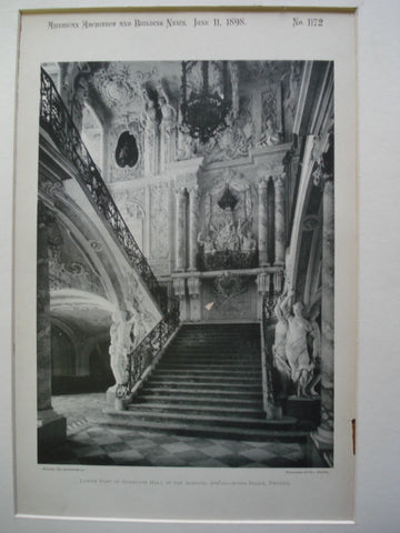 Lower Part of Staircase Hall in the Schloss, Bruhl-on-the-Rhine, Prussia, EUR, 1898, Neumann & Co
