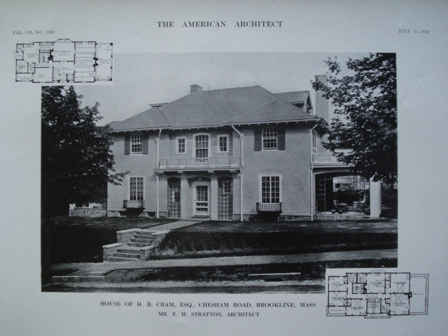 House of H.B. Cram, Esq. on Chesham Road , Brookline, MA, 1912, Mr. E.M. Straton
